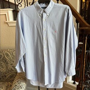POLO RALPH LAUREN Men’s Blue and White Checkered Shirt, 18 34/35